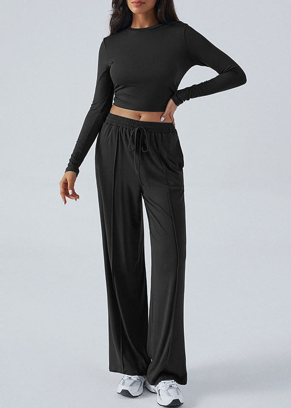Style Apricot Tops and Pants Cotton Two-piece Set Fall
