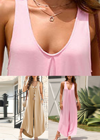 Pink U Neck Jumpsuit Summer