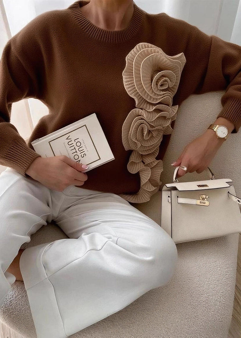 Apricot O Neck Thick Knit Sweaters Top Winter