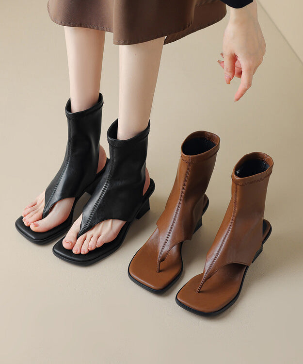 Splicing Chunky Flip Flops Boots Brown Faux Leather