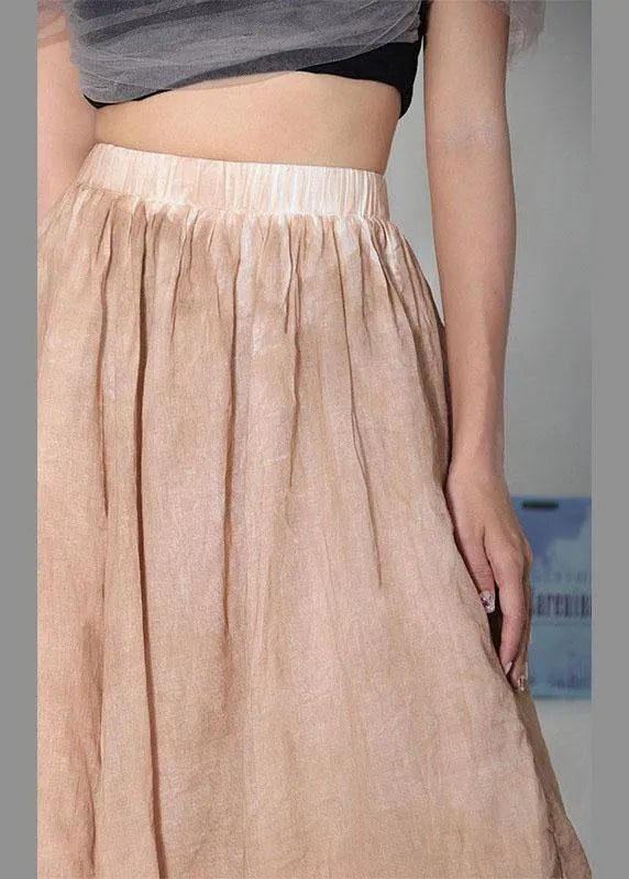 Simple Khaki Elastic Waist Asymmetrical Design Skirt Cotton Linen