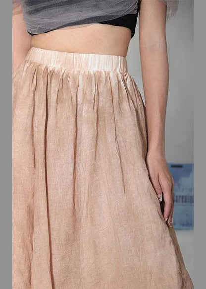 Simple Khaki Elastic Waist Asymmetrical Design Skirt Cotton Linen