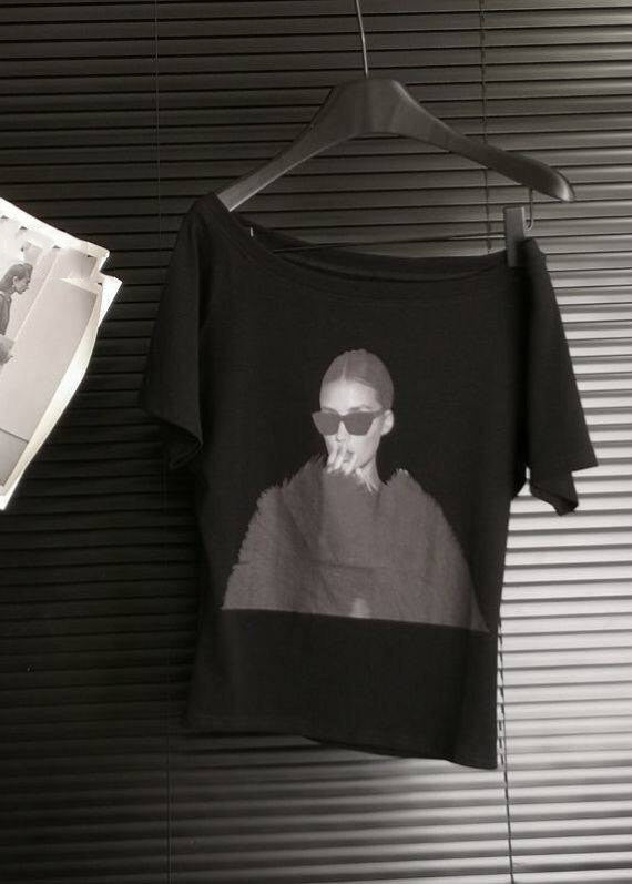 Handmade White O-neck Belle Print T Shirt Summer