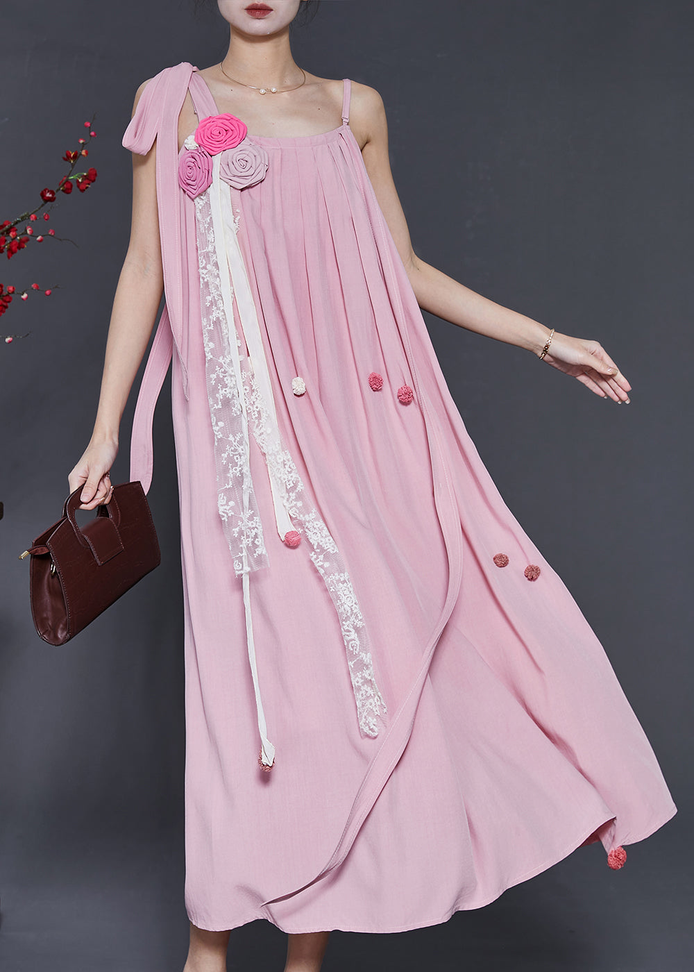 Pink Stereoscopic Chiffon Summer Dress
