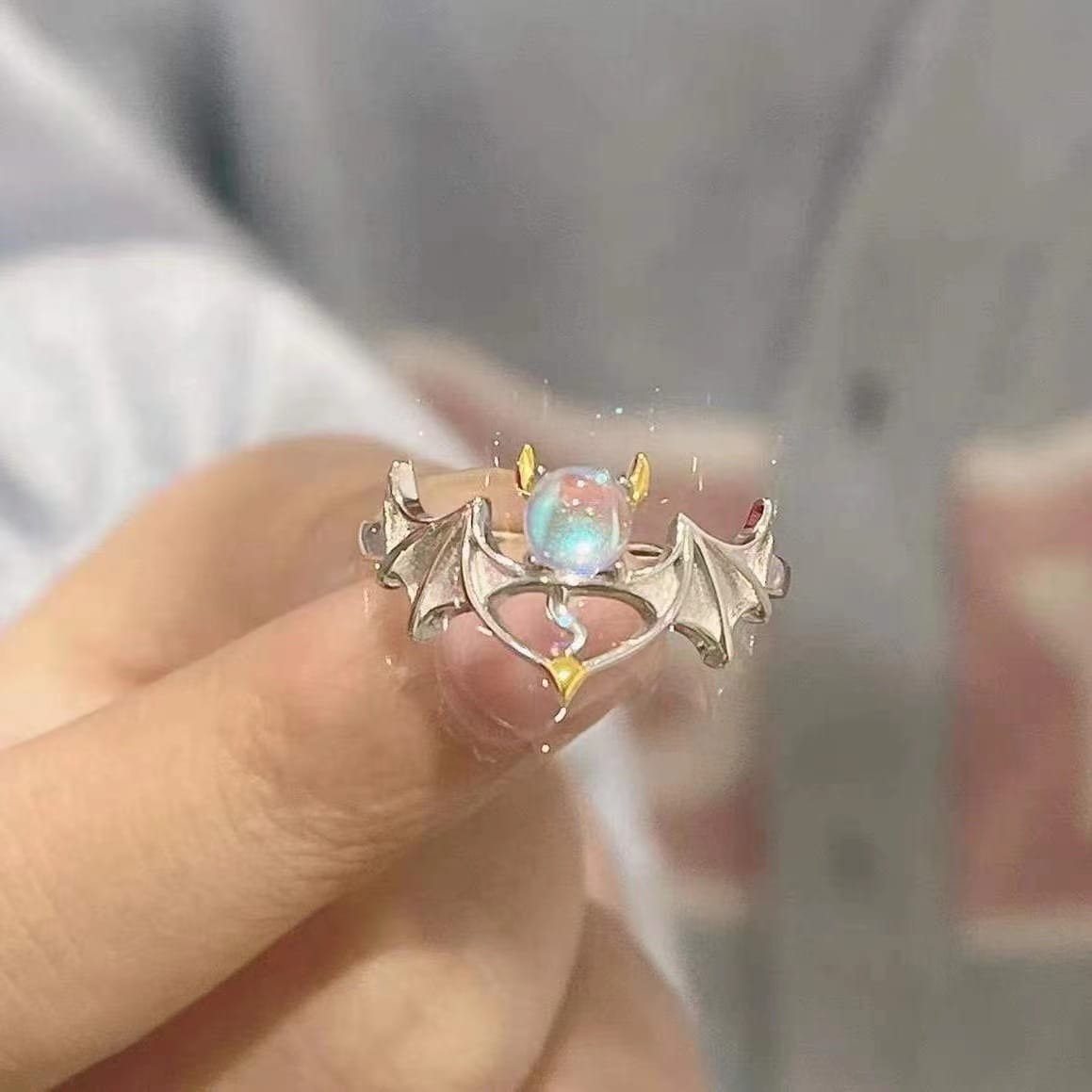 Angel Demon Adjustable Couple Moonstone Rings