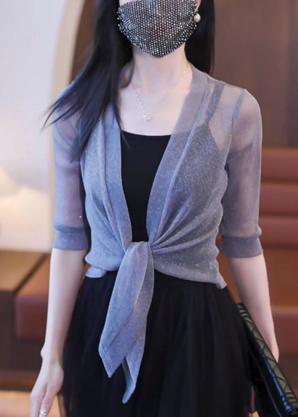 Simple Rose V Neck Lace Up Tulle Cardigans Half Sleeve