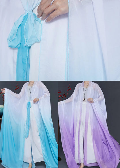 Gradient Blue Oversized Chiffon Cardigan Fall