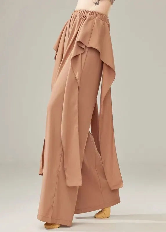 Fine Brown Elastic Waist Cotton Straight Pants Fall