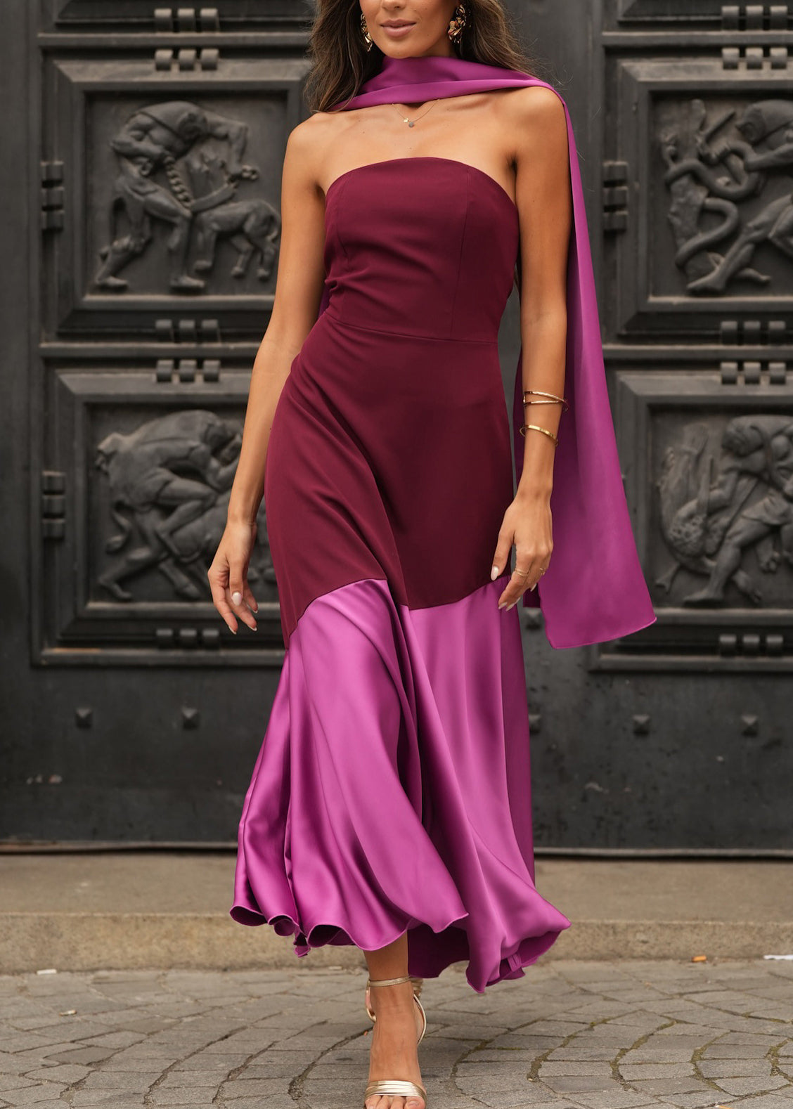 Stylish Colorblock Silk Patchwork Cotton Strapless Dresses
