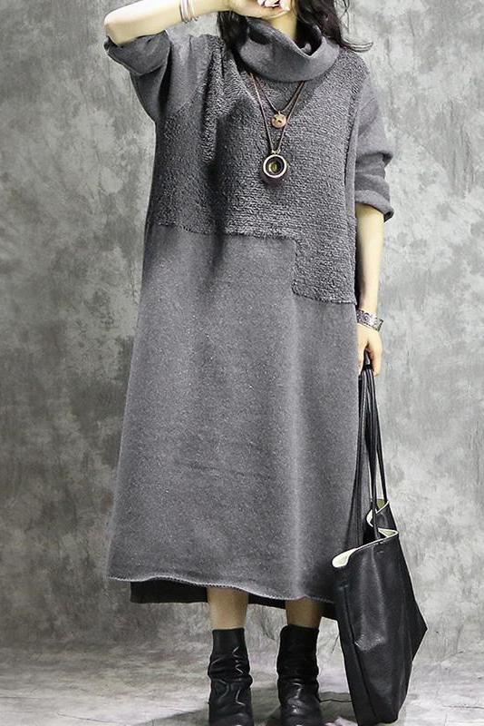 Loose High Neck Cotton Linen Maxi Dresses for