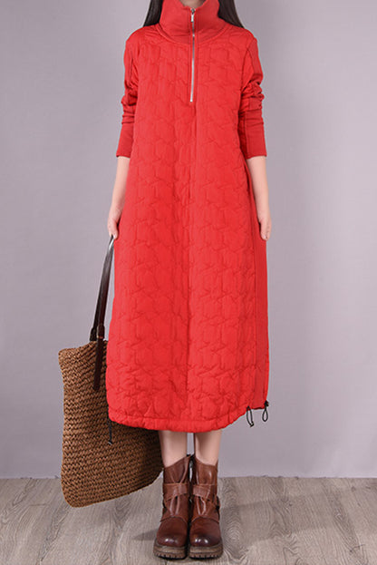 Winter Quilted Dress High Neck Stitching Dress