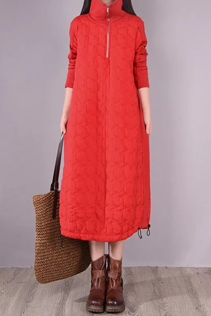 Winter Quilted Dress High Neck Stitching Dress