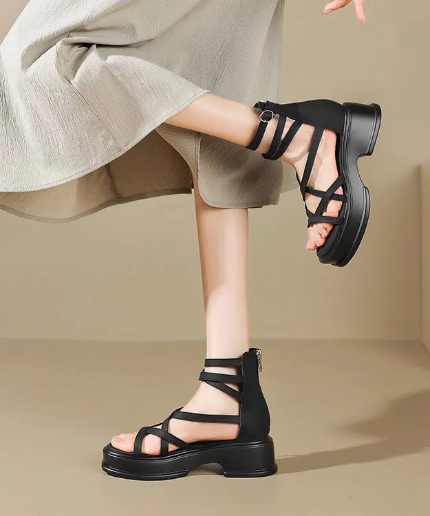 New Beige High Top Strap Roman Sandals Peep Toe