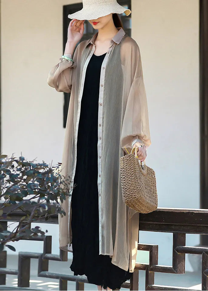 Khaki Upf 50+ Tulle Long Cardigan Long Sleeve