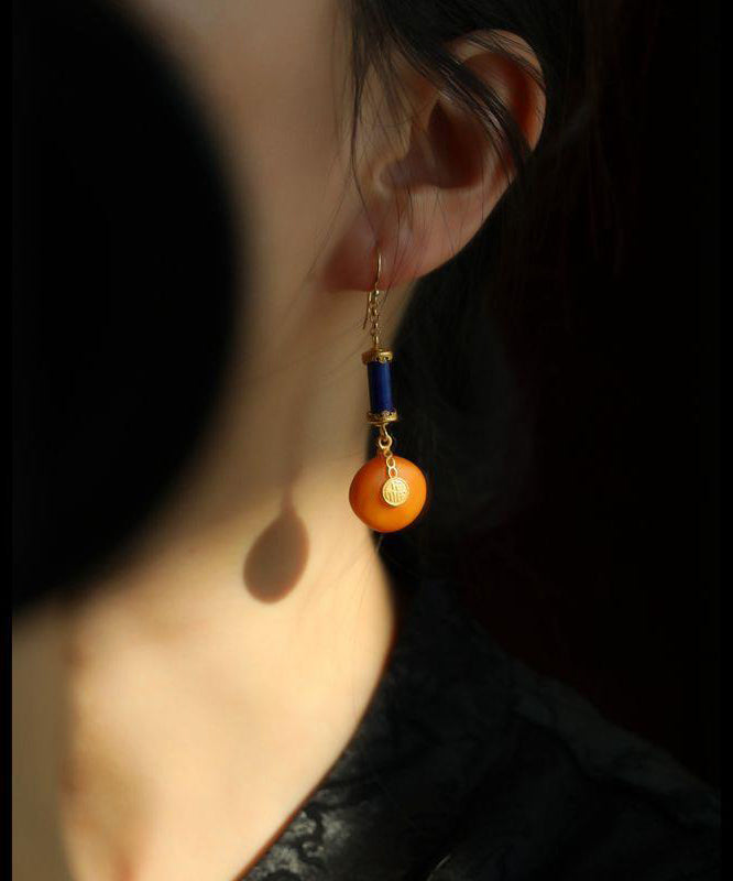 Orange Sterling Silver Overgild Amber Drop Earrings