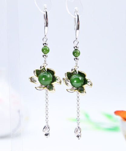 Green Sterling Silver Jade Drop Earrings