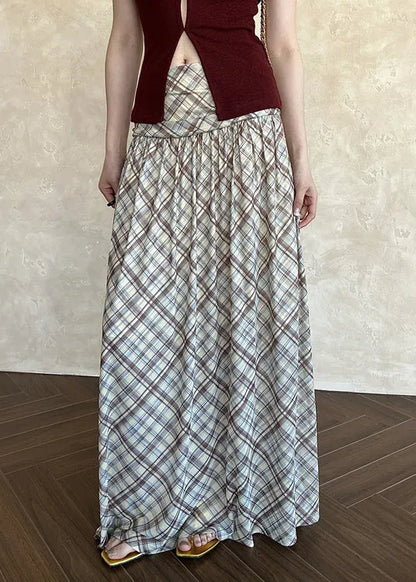 Yellow Wrinkled High Waist Tulle Summer Skirts Plaid