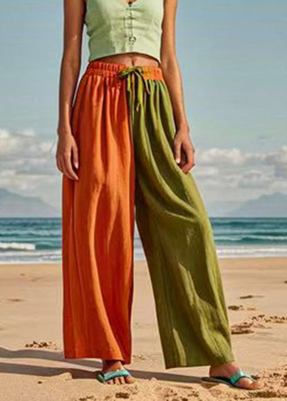 Colorblock Asymmetrical Tie Waist Wide Leg Pants Summer