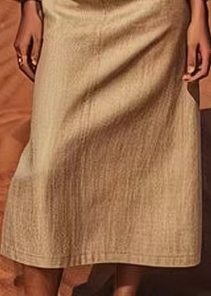 Khaki High Waist Linen a Line Skirts Summer