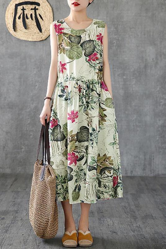 Limited Stock- Summer Printed Cotton Sleeveless Pinafore Dress