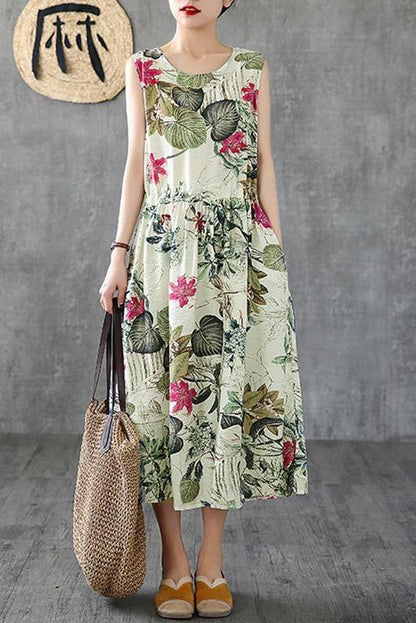 Limited Stock- Summer Printed Cotton Sleeveless Pinafore Dress