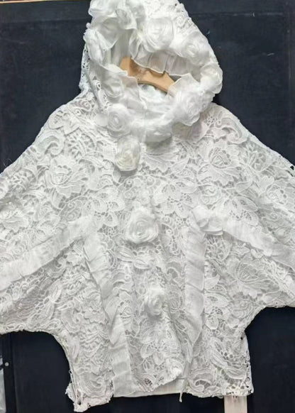 Black Embroidered Lace Hooded Coats Fall