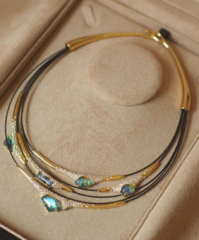 Colorblock Copper Overgild Zircon Patchwork Multi-layer Choker