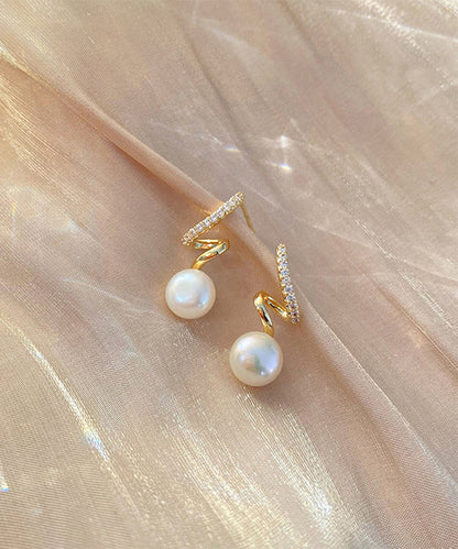 Gold Sterling Silver Overgild Zircon Pearl Hoop Earrings