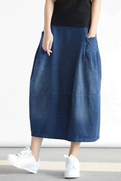 Denim Pocket Cotton Skirt Simple Skirt