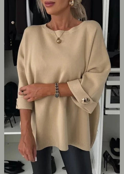 New Grey O Neck Thick Knit Sweater Tops Bracelet Sleeve