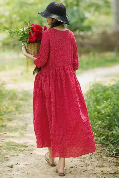 - Pure Color Pleated 100% Cotton Dress