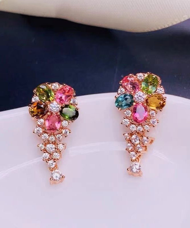 Rainbow Sterling Silver Overgild Zircon Crystal Stud Earrings