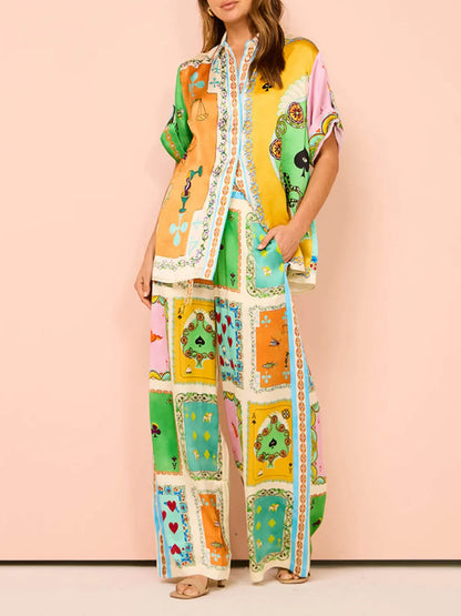 Summer Unique Funny Print Button Down Oversized Blouse