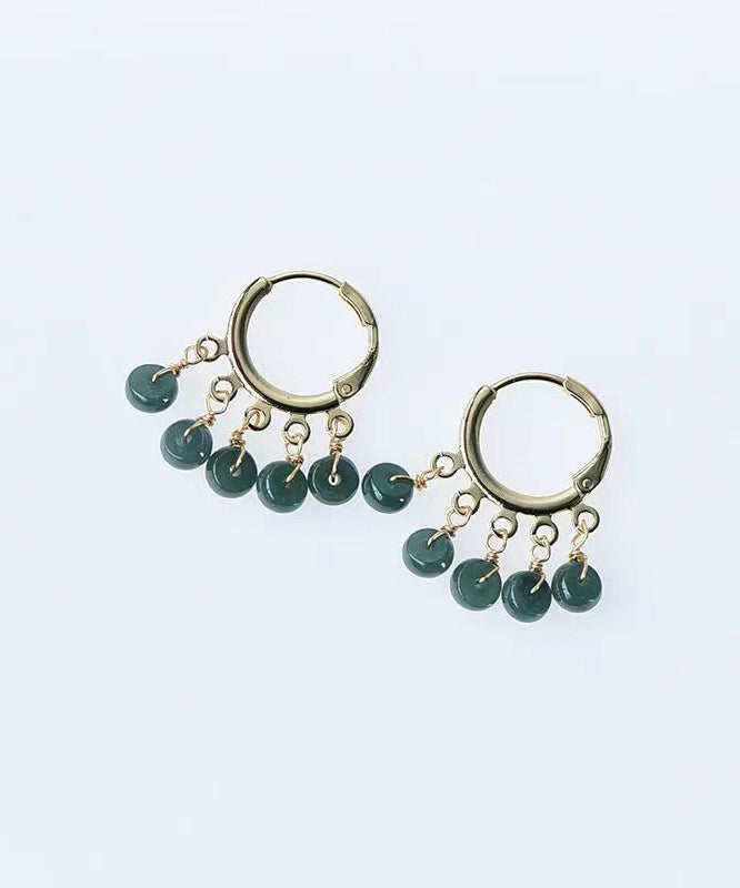 Boutique Blue Jade Tassel 14k Hoop Earrings