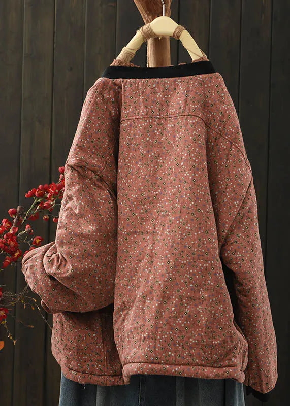 Coffee Pockets Print Fine Cotton Filled Coat Spring