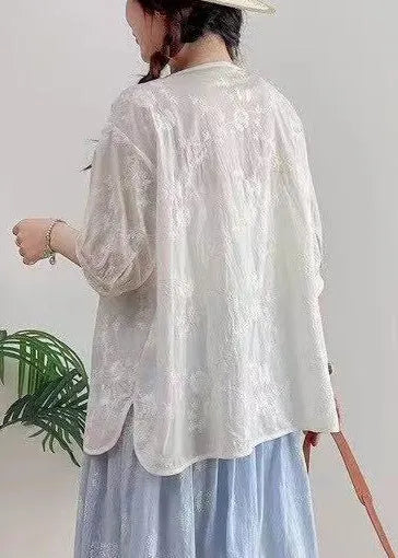 White Oversized Jacquard Cotton Top Summer