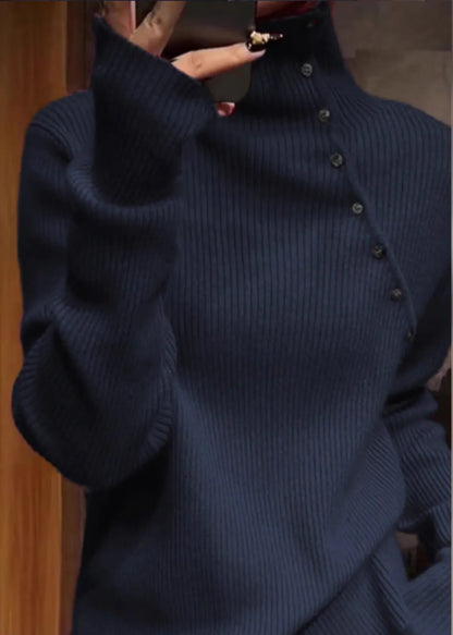 Navy High Neck Knit Sweater Tops Spring