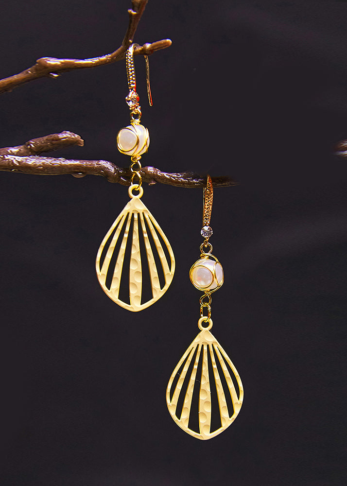 Fan-shaped 14k Gold Pearl Drop Earrings New Style