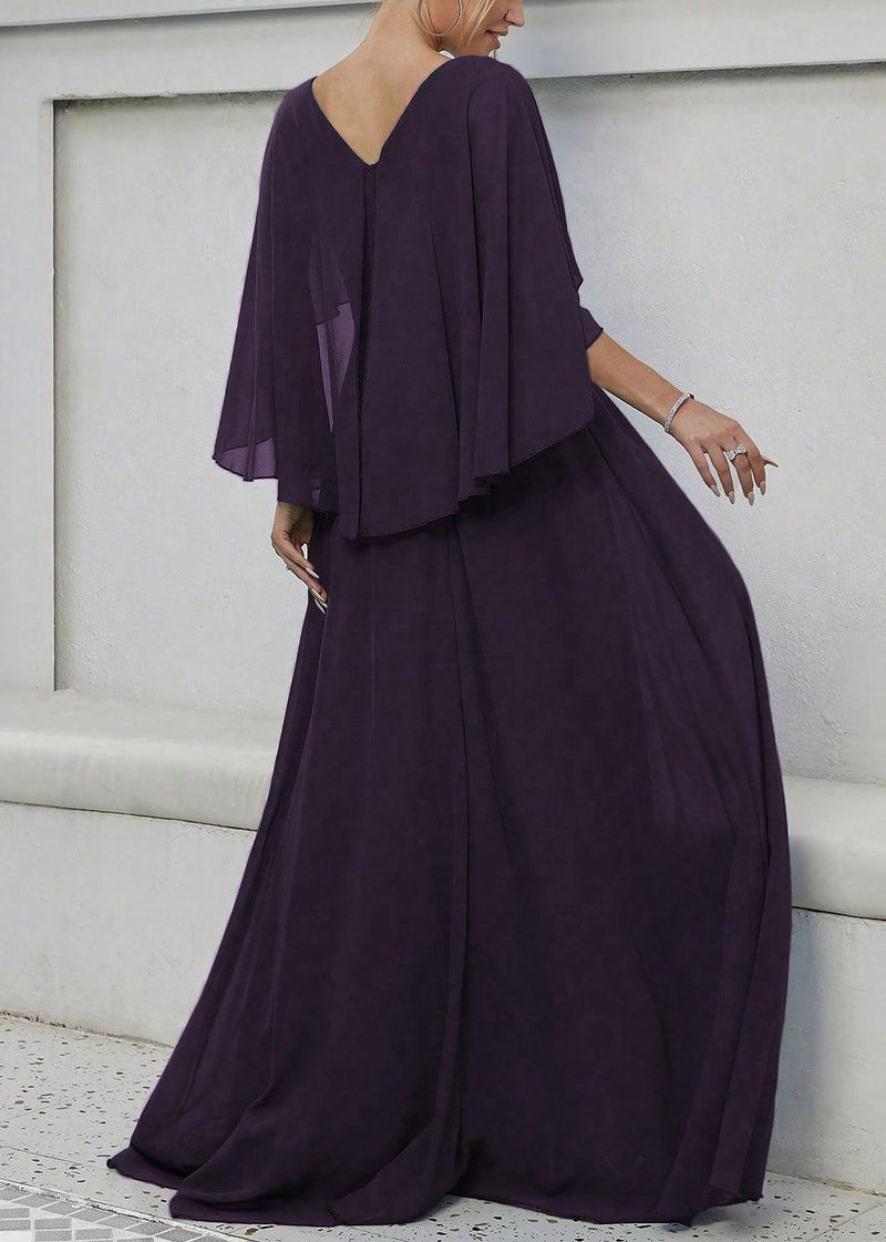 Dark Purple Sequins High Waist Maxi Dress Batwing Sleeve