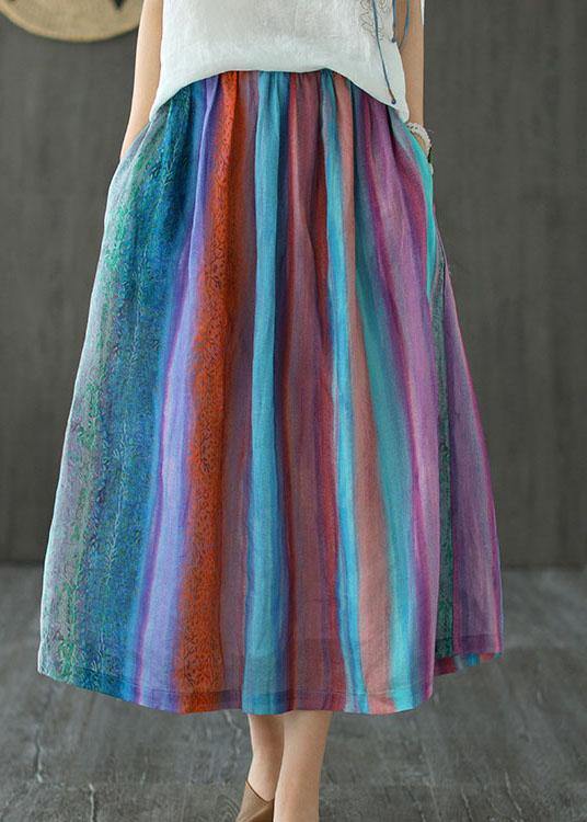 Style Gray Geometry Patchwork a Line Skirts Ramie