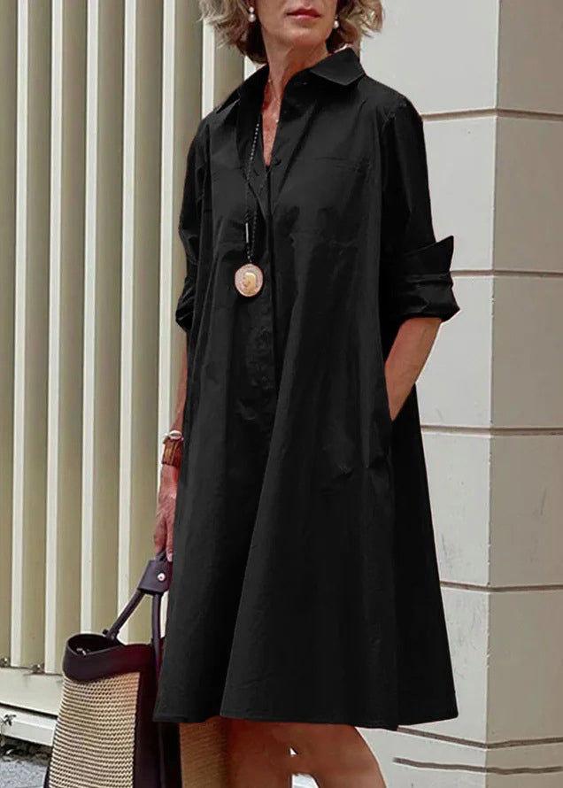 White Peter Pan Collar Simple Loose Long Shirt Dress