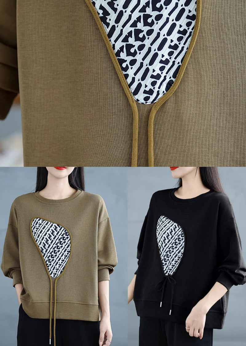 Black Tasseled Cotton Sweatshirts Top Spring