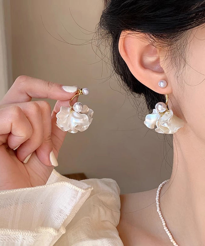 Classy White Sterling Silver Overgild Pearl Drop Earrings