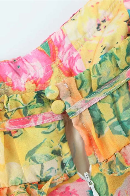 Ruffled Printed Irregular Mini Dress