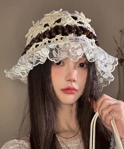 Stylish Mulberry Hollow Out Lace Patchwork Knit Bucket Hat