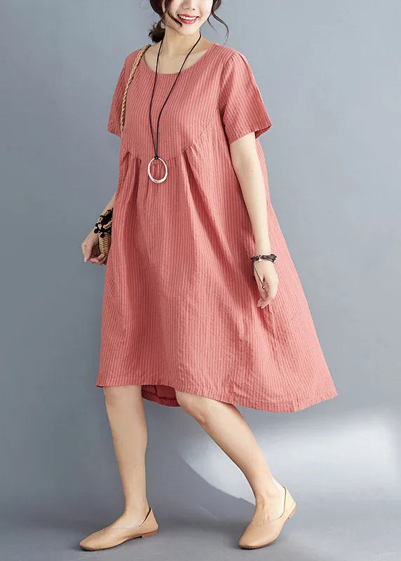 Natural Orange O-neck Cozy Long Dress Summer