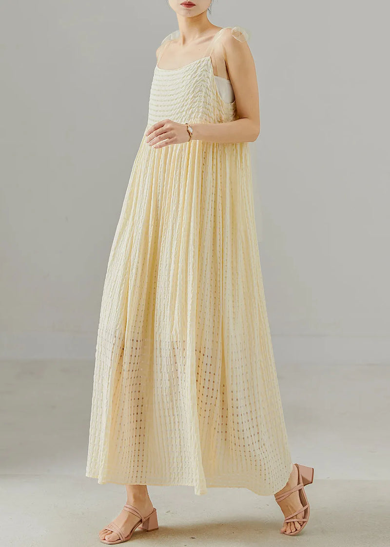 Yellow Hollow Out Cotton Cami Dresses Summer