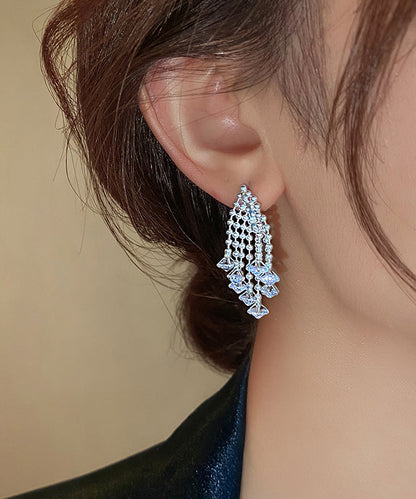 Classy Silk Alloy Crystal Fireworks Tassel Drop Earrings