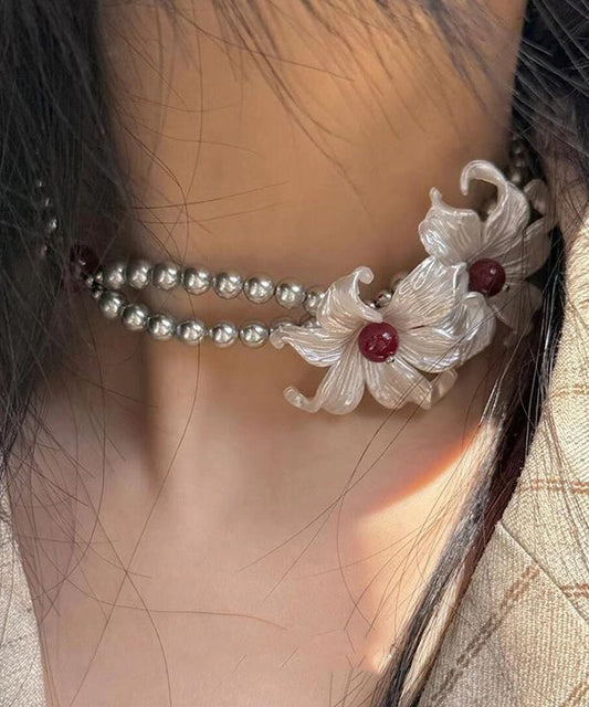 Boutique Grey Copper Alloy Double-layer Pearl Iris Gratuated Bead Necklace