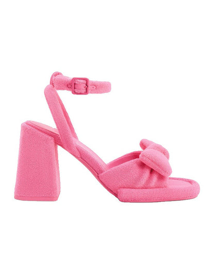 Pink Chunky Heel Bow Buckle Strap Splicing Sandals
